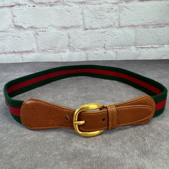 Gucci Vintage Sherry Line Brown Leather Belt Gold Buckle 80/32” - Picture 1 of 11